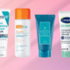 Selection of four benzoyl peroxide face washes on a pink background